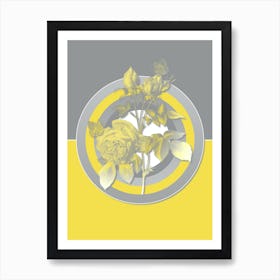 Vintage White Bengal Rose Botanical Geometric Art in Yellow and Gray n.215 Art Print