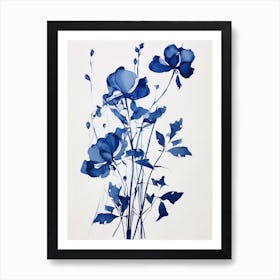 Blue Botanical Sweet Pea 1 Art Print