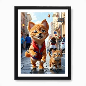 Puppy And Kitty 1 Art Print