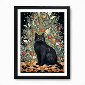 William Morris Style Christmas Cat 2 Art Print