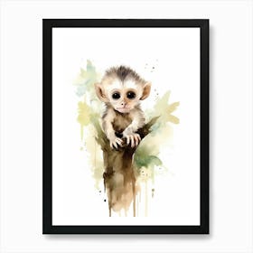 Watercolour Jungle Animal White Faced Capuchin 2 Art Print