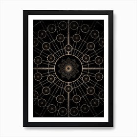 Geometric Glyph Radial Array in Glitter Gold on Black n.0201 Art Print