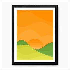 Illustration of a natural landscape with a sunset Art Print