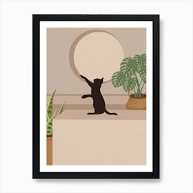 Minimal Art Cat and Plant Art Print