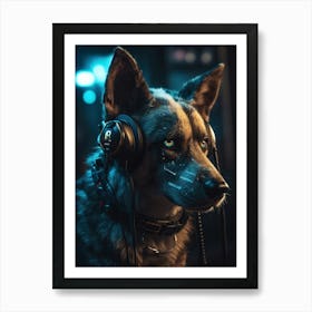 Dog With Headphones 1 Art Print