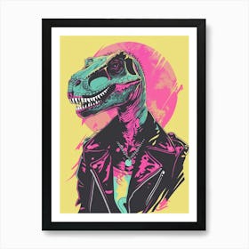Punk Dinosaur Yellow & Pink Art Print