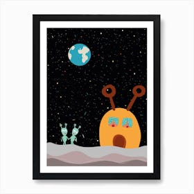Two Aliens At Home And Planet Earth Art Print