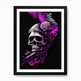 Skull With Cosmic Themes 2 Pink Stream Punk Art Print