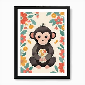 Floral Baby Monkey Nursery Illustration (6) 1 Art Print