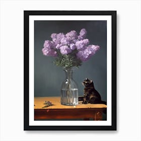 Painting Of A Still Life Of A Lilac With A Cat, Realism 2 Art Print