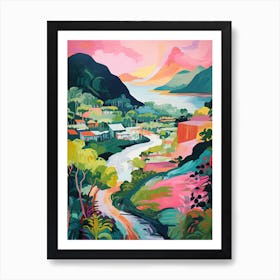 Lake Mountain Town Travel Painting Housewarming Art Print