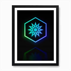 Neon Blue and Green Abstract Geometric Glyph on Black n.0311 Art Print