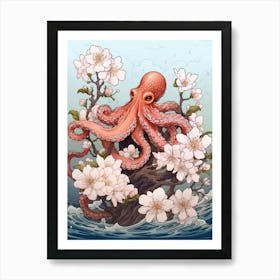 Common Octopus Japanese Style Illustration 3 Art Print