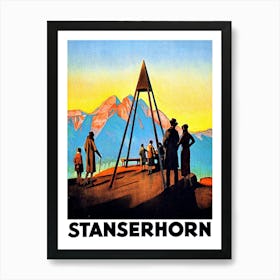 Stanserhorn, People On Mountains Peak, Switzerland Art Print