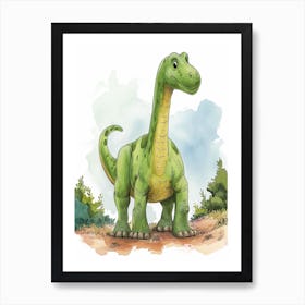 Cute Watercolour Of A Camarasaurus Dinosaur 4 Art Print