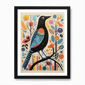 Colourful Scandi Bird Crow 4 Art Print
