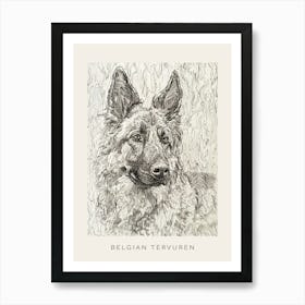 Belgian Tervuren Dog Line Sketch 4 Poster Art Print