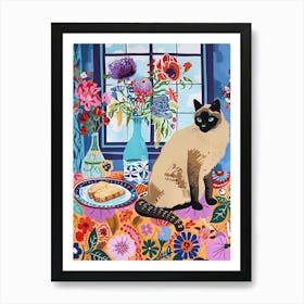 Tea Time With A Siamese Cat 3 Art Print