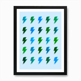 Blue and Green Lightning Bolts Pattern Art Print