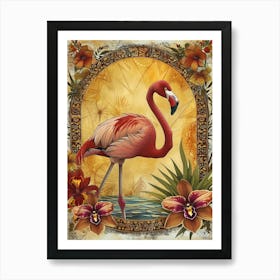 Greater Flamingo And Orchids Boho Print 4 Art Print