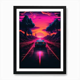 Retro Car In The Sunset Art Print