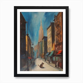 Painting Of New York With A Cat In The Style Of Surrealism, Dali Style 2 Art Print