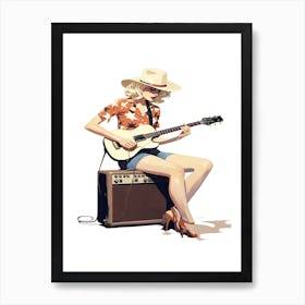 Cowgirl Playing Guitar Art Print