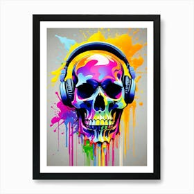 Skull With Headphones 101 Art Print