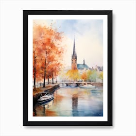 Copenhagen Denmark In Autumn Fall, Watercolour 4 Art Print