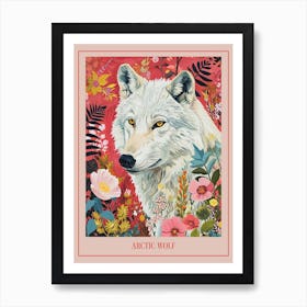 Floral Animal Painting Arctic Wolf 3 Poster Art Print