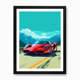 A Ferrari Enzo In The Route Des Grandes Alpes Illustration 2 Art Print