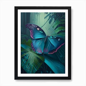 Morpho Butterfly In Rain Forest Vintage Pastel 1 Art Print