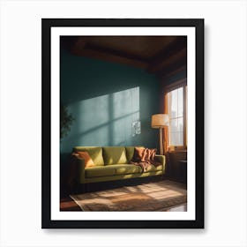 Green Sofa In A Living Room Art Print