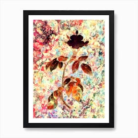 Impressionist Big Leaved Climbing Rose Botanical Painting in Blush Pink and Gold Art Print