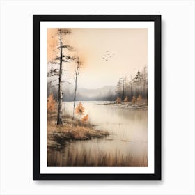 Lake In The Woods In Autumn, Painting 31 Art Print