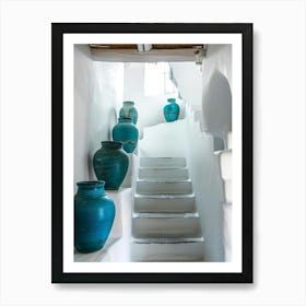 Blue Vases On Stairs Art Print