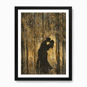 Couple Kissing In The Forest Art Print