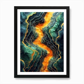 Yellow river abstraction painting Art Print