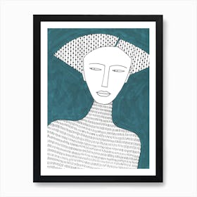 Blue Pattern Illustration Woman Art Print