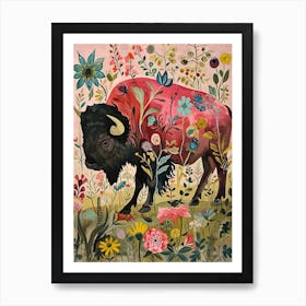 Floral Animal Painting Bison 2 Art Print