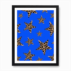 Leopard Print Stars On A Cobalt Blue Background Art Print