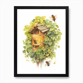 Brown Banded Carder Bee Beehive Watercolour Illustration 2 Art Print