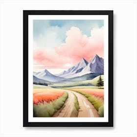 Tranquil Mountains In Minimalist Watercolor Vertical Composition 20 Art Print