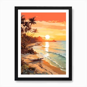 Gili Trawangan Beach Indonesia At Sunset, Vibrant Painting 4 Art Print