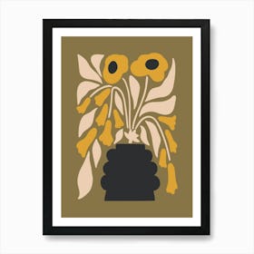 Minimalist Retro Flower Print 1 Green Art Print