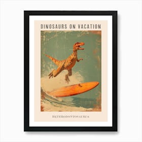 Vintage Heterodontosaurus Dinosaur On A Surf Board 3 Poster Art Print