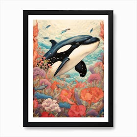 Orca Whale And Flowers 8 Art Print