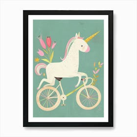 Pastel Storybook Style Unicorn On A Bike 3 Art Print