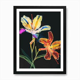 Neon Flowers On Black Portulaca 2 Art Print