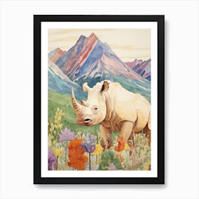 Colourful Rhino With Plants 4 Póster